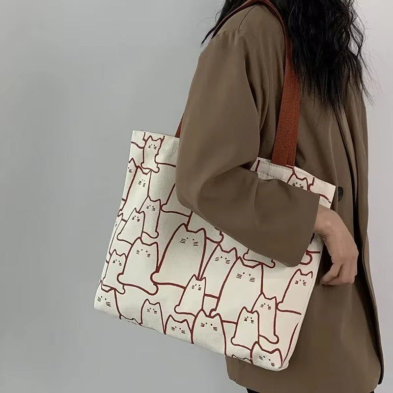 Sac cabas Chats — Tote bag en toile épaisse, grande capacité