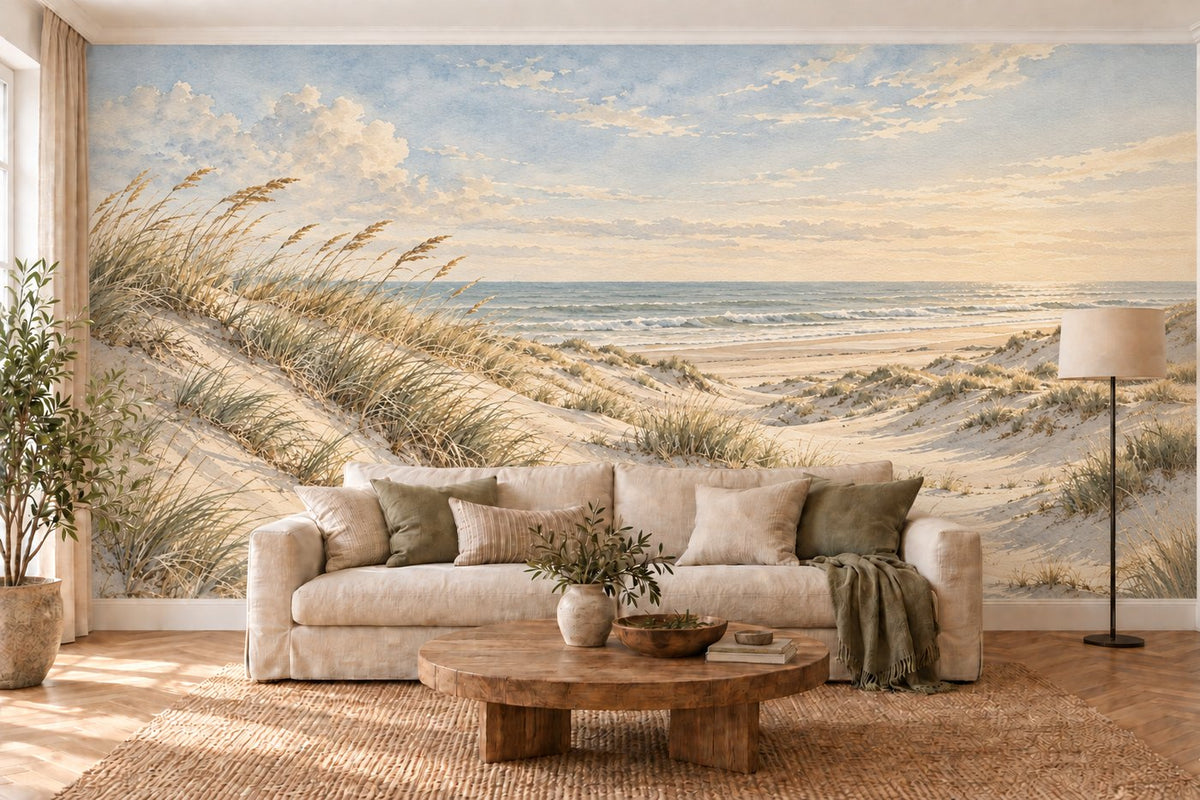 Les Dunes — fresque panoramique posée dans un salon