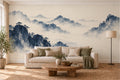 Les Montagnes d’encre — fresque panoramique posée dans un salon