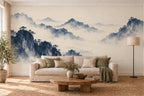 Les Montagnes d’encre — fresque panoramique posée dans un salon